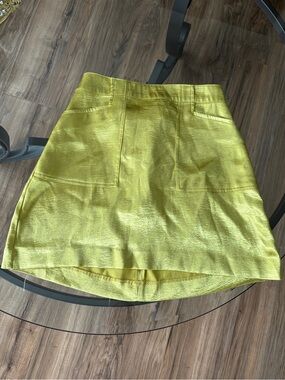 silence + noise Yellowish Green Satin A-Line Mini Skirt